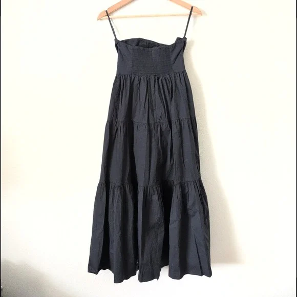 Staud Elroy Black Tiered Button Up Maxi Dress Strapless Smocked Back XS Capsule - Picture 7 of 10